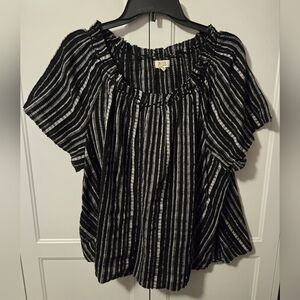 a.n.a. Black and White Striped Blouse Size 2X
